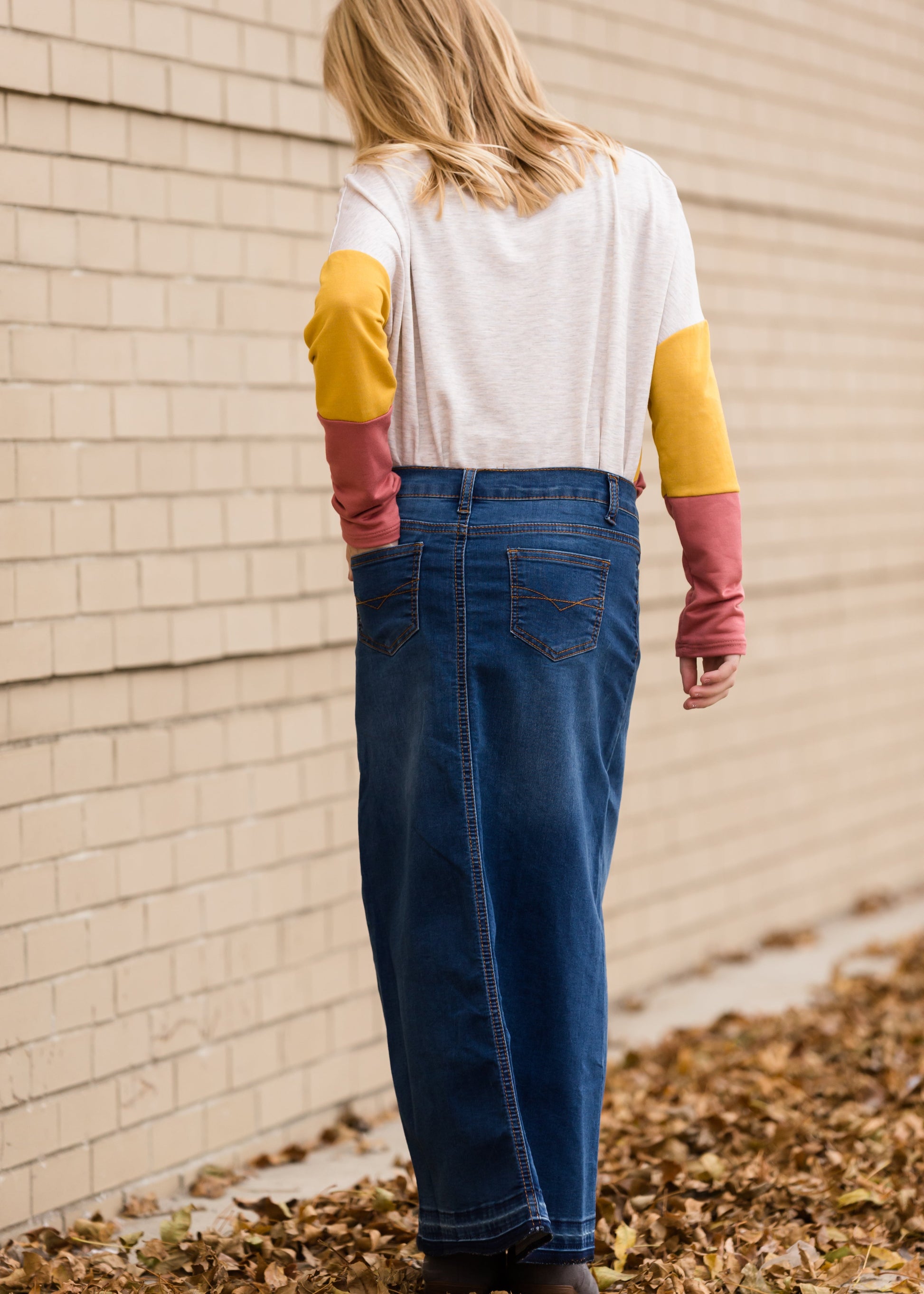 Raw Hem Long Denim Skirt Skirts