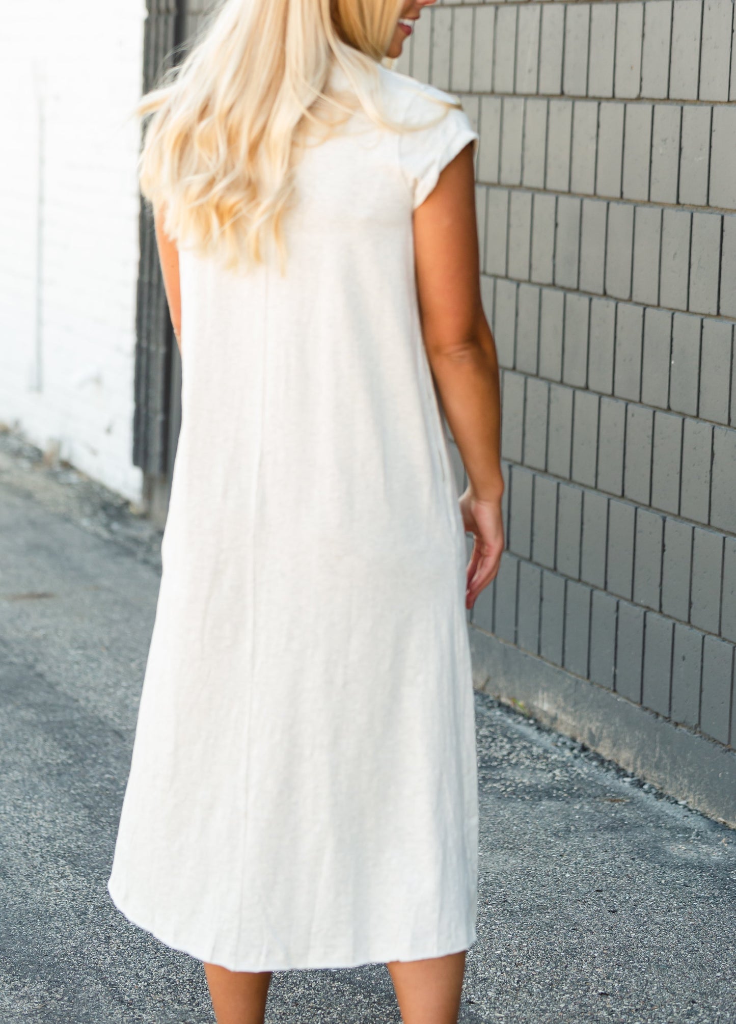 Raw Hem V-Neck Oatmeal Dress Dresses