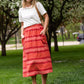 Red Brick Striped Pocket Midi Skirt Skirts
