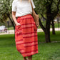 Red Brick Striped Pocket Midi Skirt Skirts