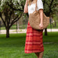 Red Brick Striped Pocket Midi Skirt Skirts