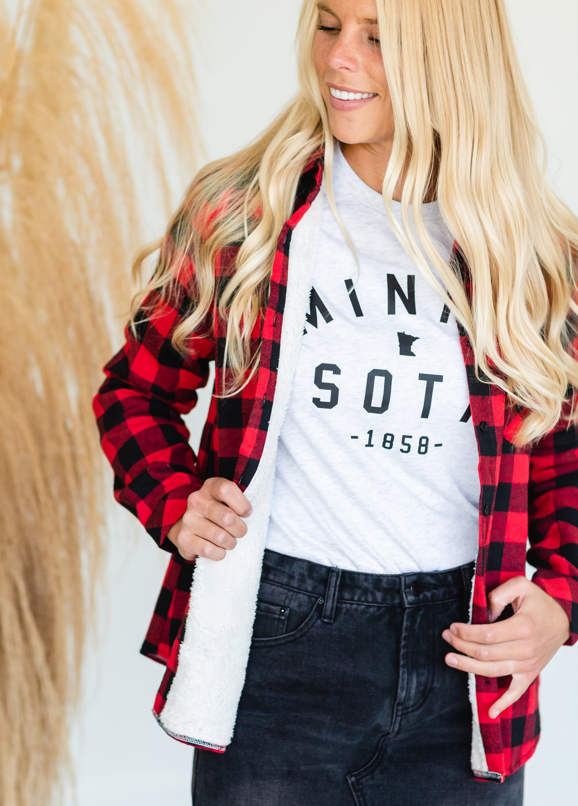 Red Checkered Plaid Fleece Lined Flannel - FINAL SALE Tops
