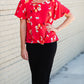 Red Floral Knot Front Top - FINAL SALE Tops