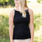 high neck adjustable layering tank top in black, white or navy