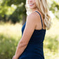 high neck adjustable layering tank top in black, white or navy