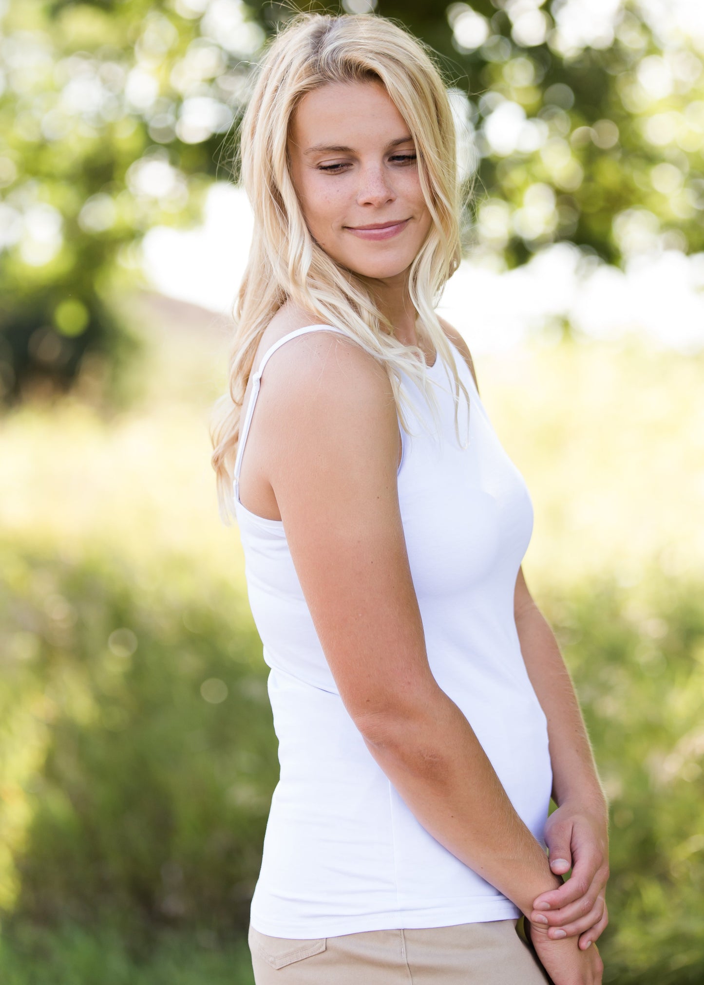 high neck adjustable layering tank top in black, white or navy