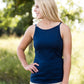 high neck adjustable layering tank top in black, white or navy