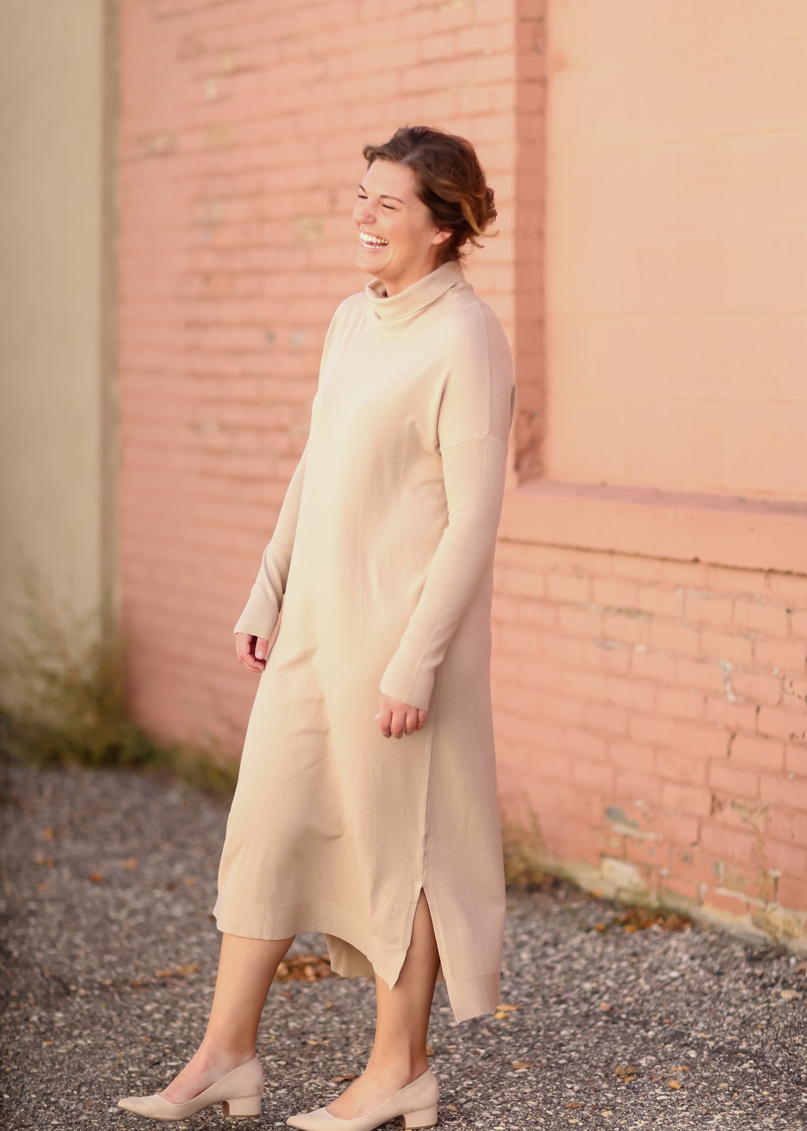 Belted Cowl Turtle Neck Knit Midi Dress Dresses Tea N Rose