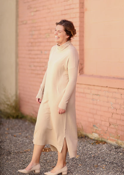Belted Cowl Turtle Neck Knit Midi Dress Dresses Tea N Rose