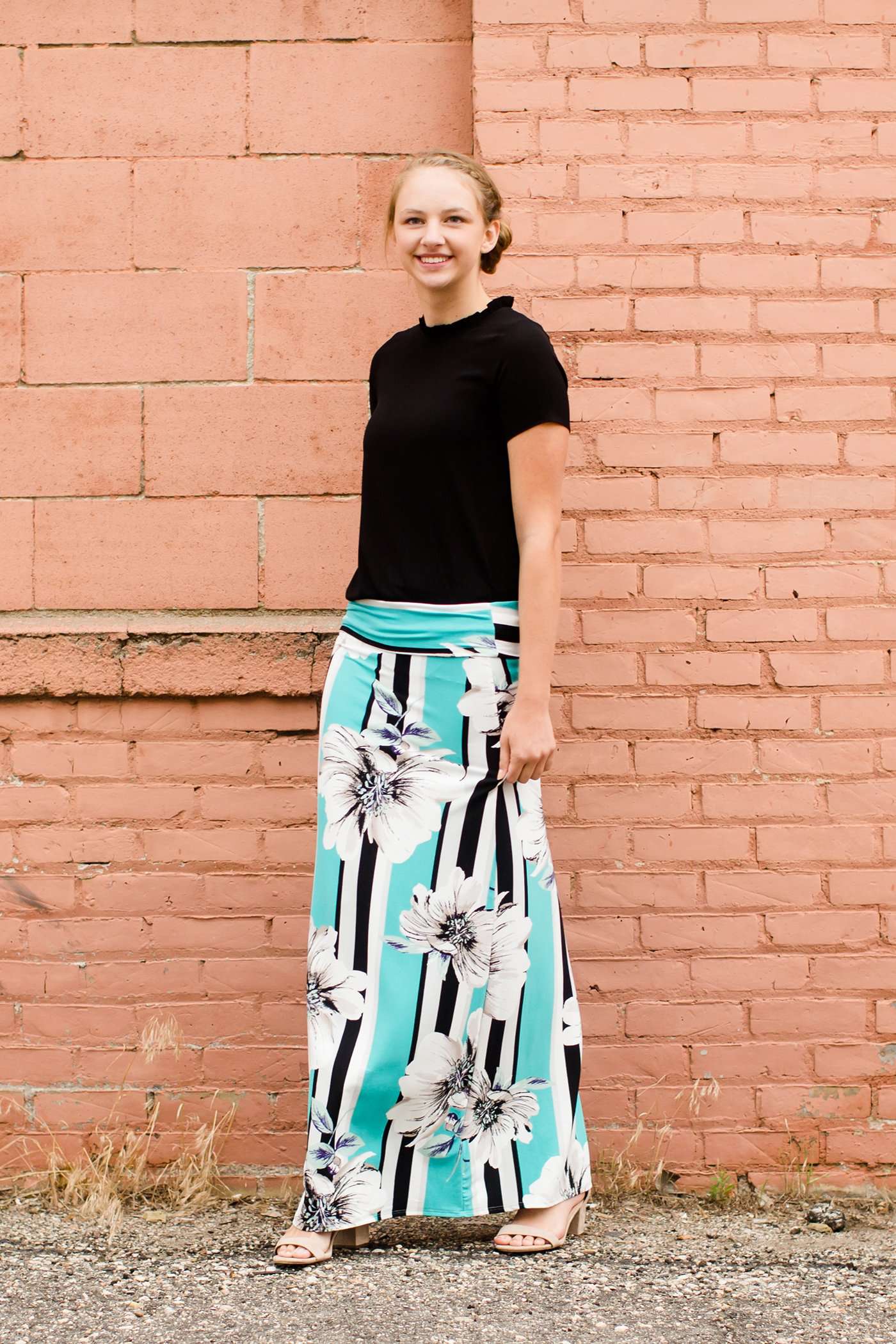 Redirect Gardenia Stripe Skirt - FINAL SALE Skirts Aqua / XS / Maxi