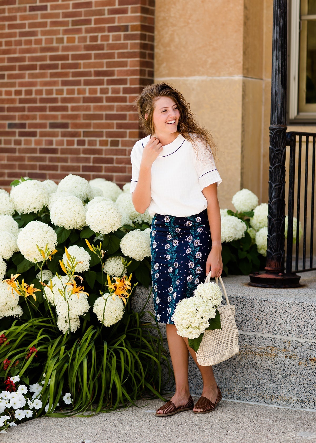 navy, yellow, and blue modest pencil midi skirts