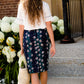 navy, yellow, and blue modest pencil midi skirts