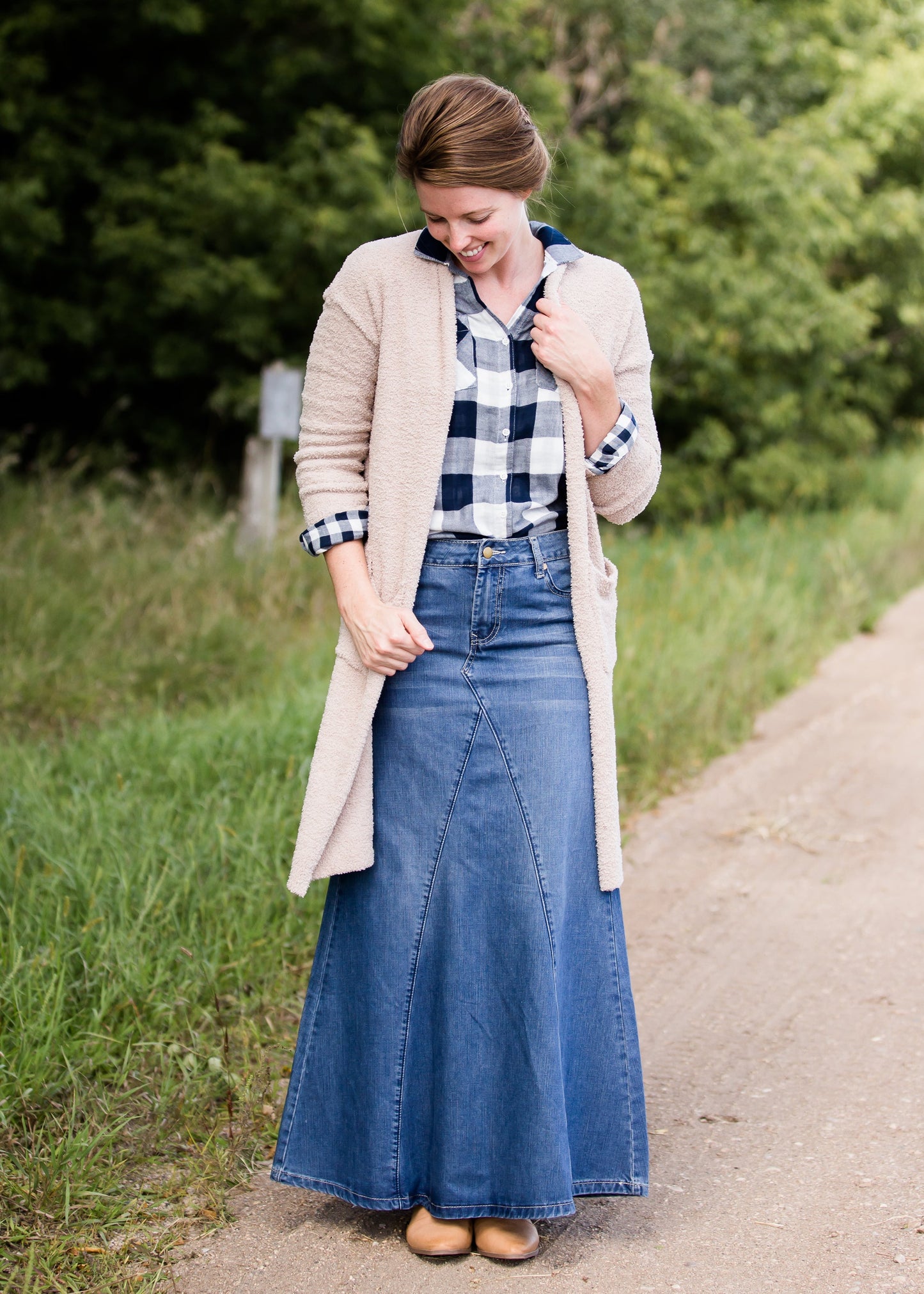 A-line premium denim women's jean skirt with updated skirt