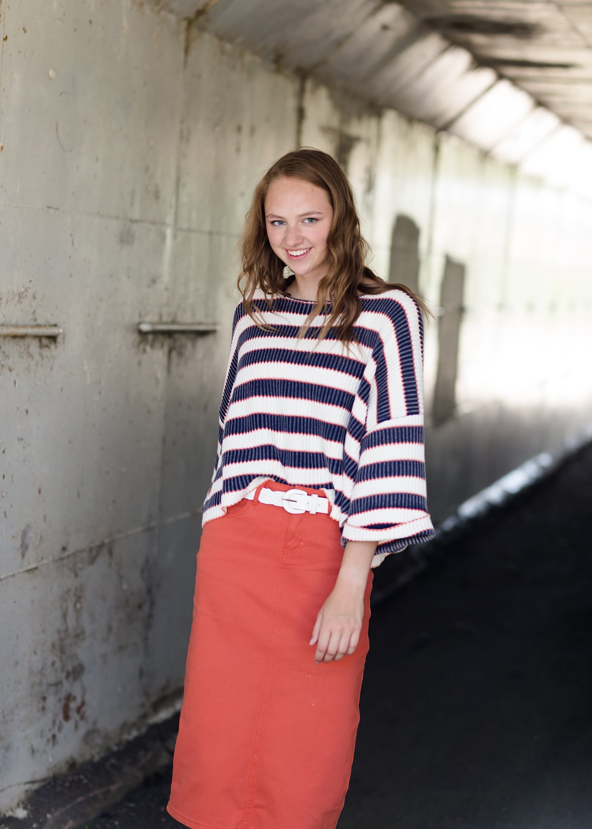 Burnt orange modest midi skirt