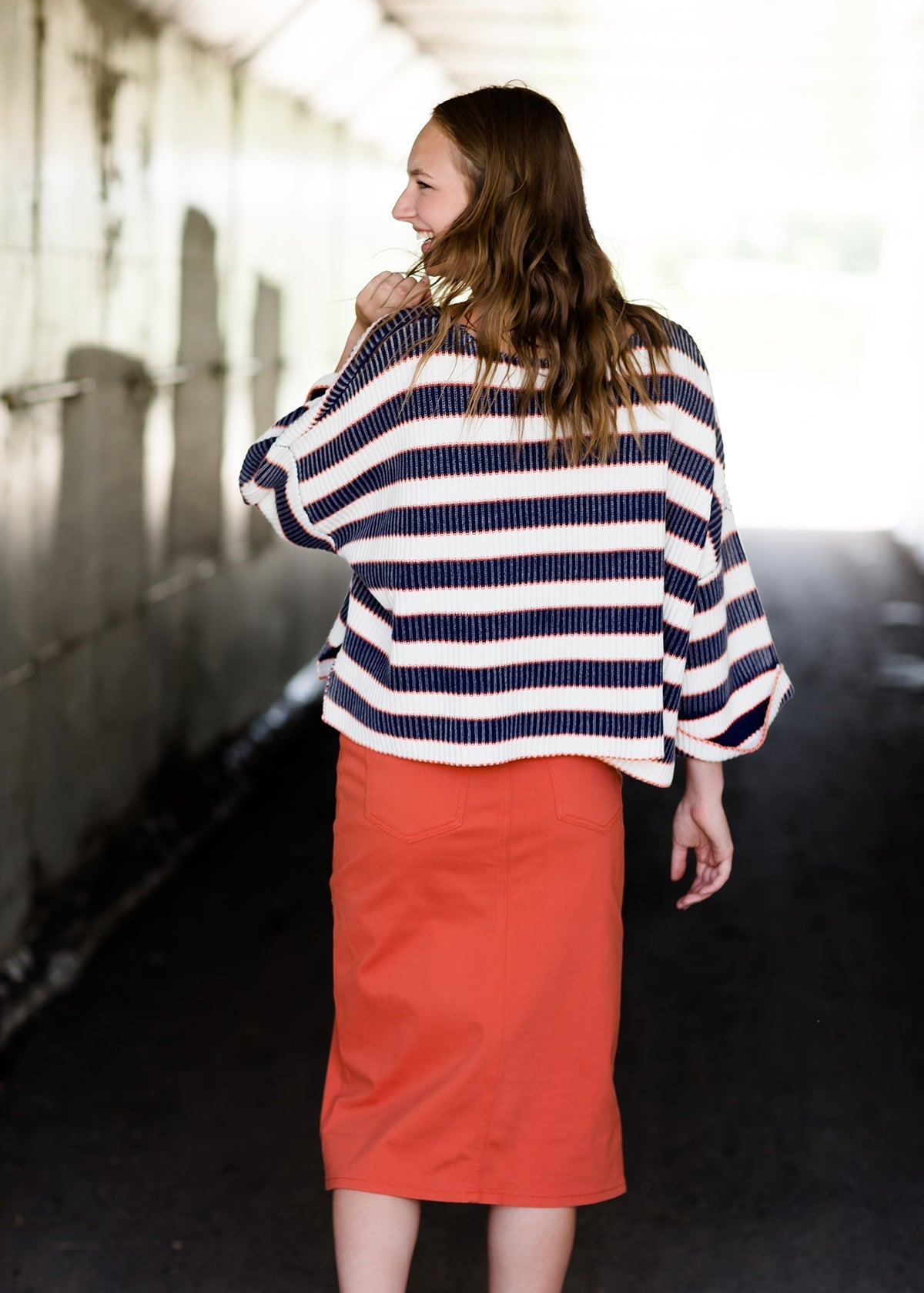 Burnt orange modest midi skirt