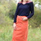 Burnt orange modest midi skirt