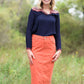 Burnt orange modest midi skirt