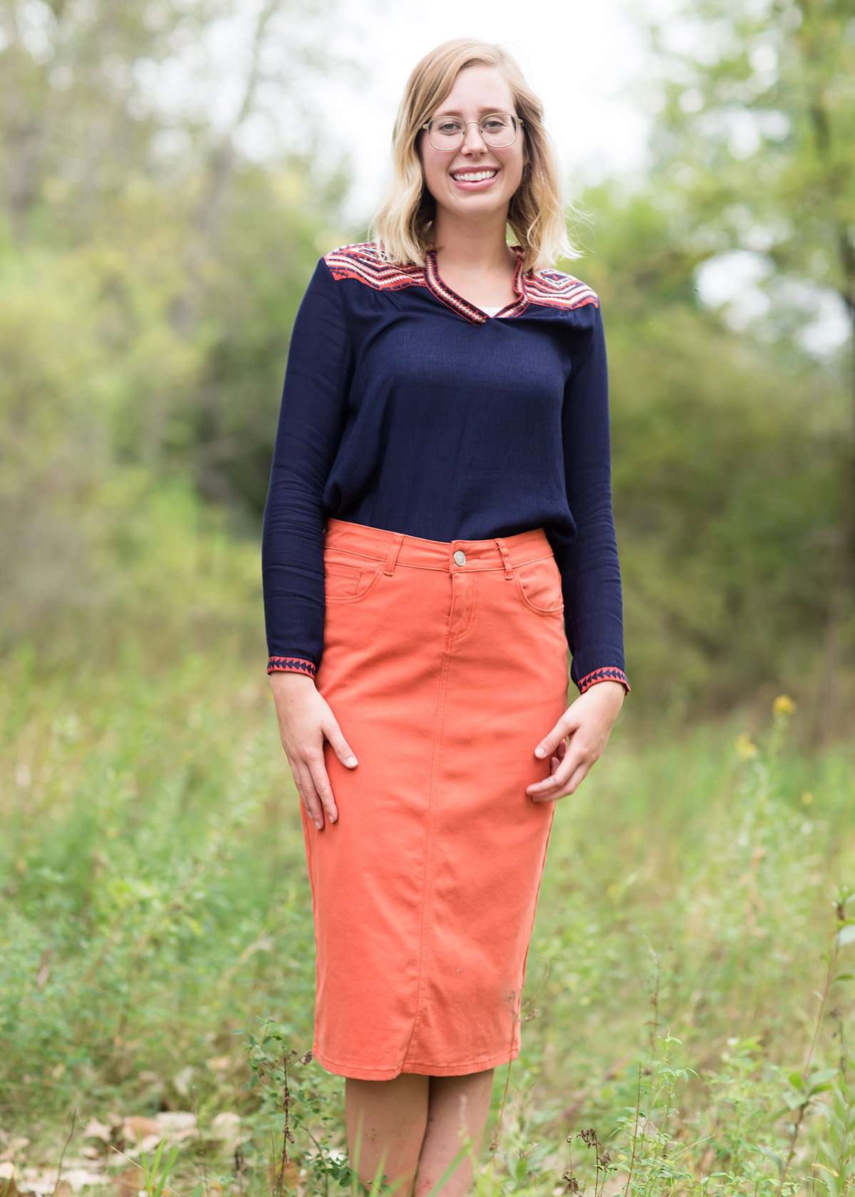 Burnt orange modest midi skirt