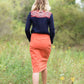 Burnt orange modest midi skirt