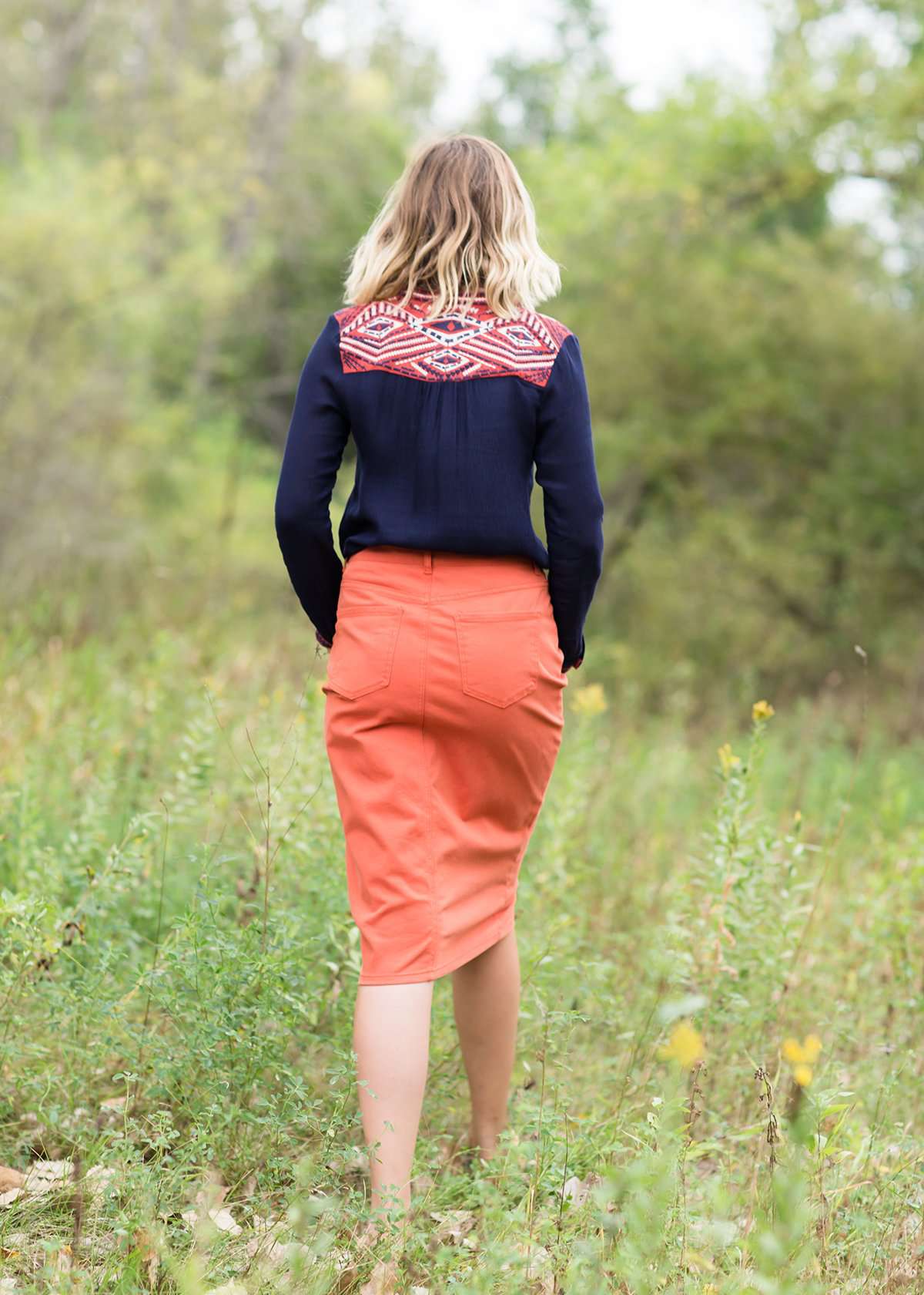 Burnt orange modest midi skirt