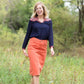 Burnt orange modest midi skirt