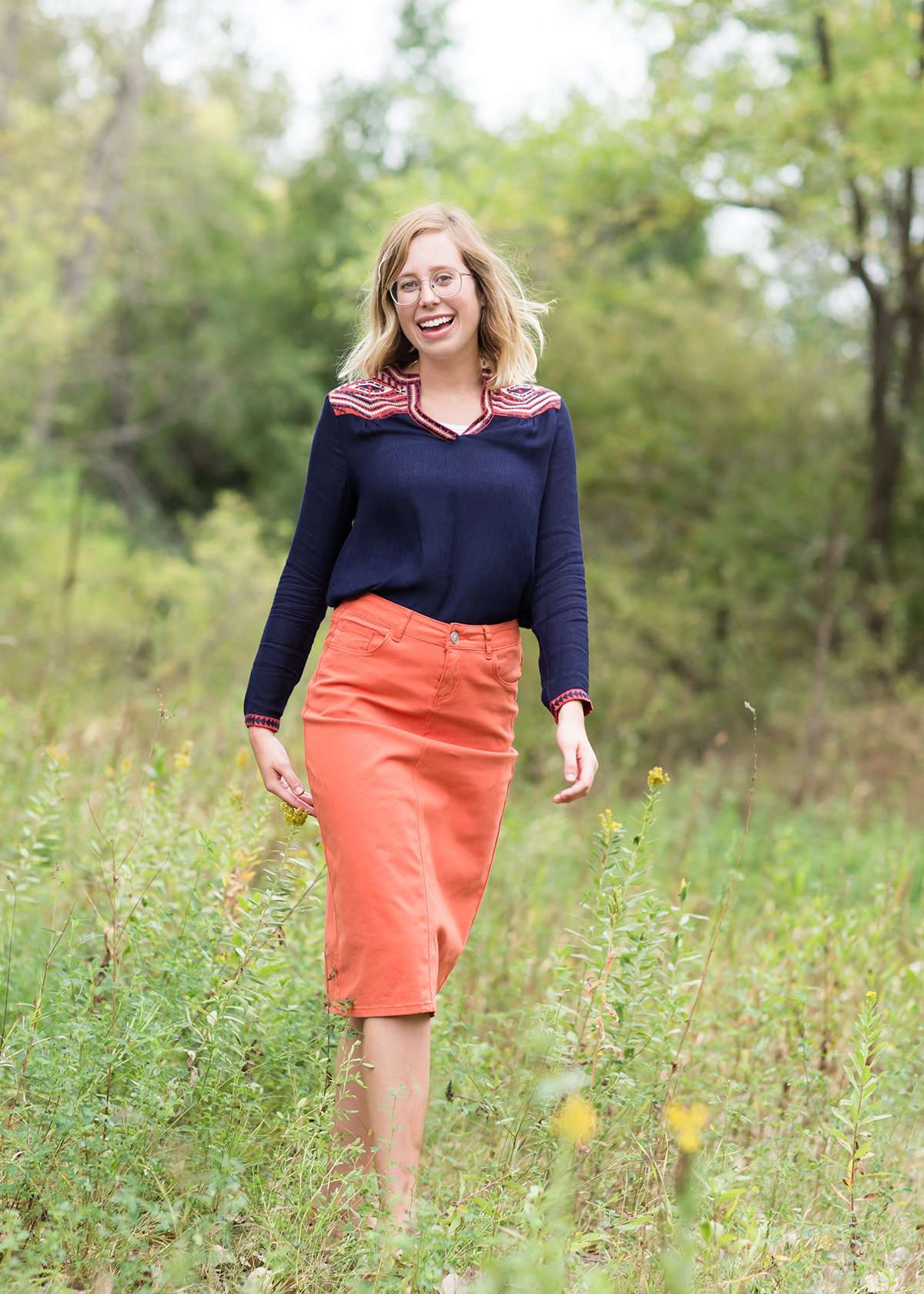 Burnt orange modest midi skirt