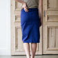 women's modest cobalt blue below the knee denim jean skirt