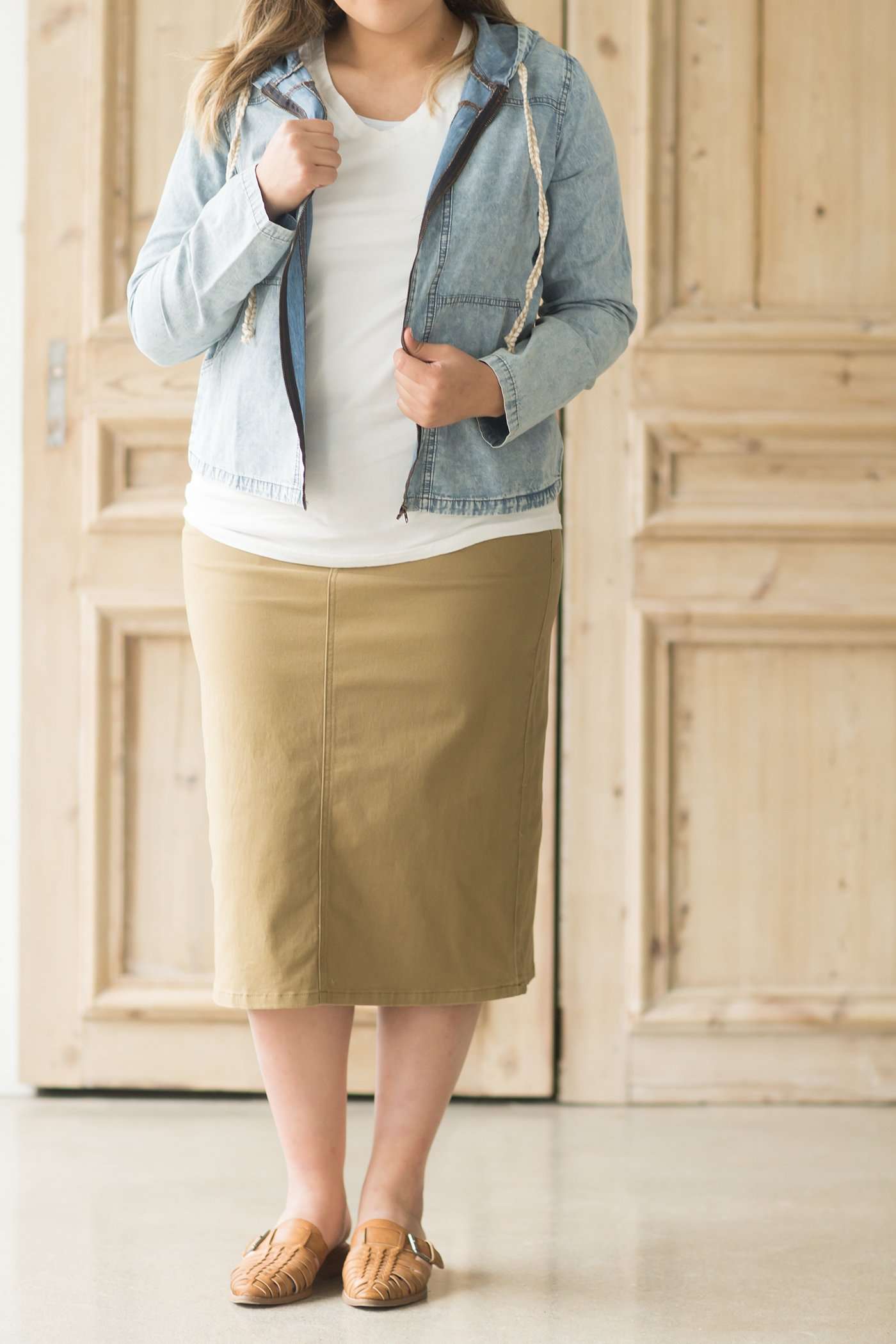 khaki midi skirt