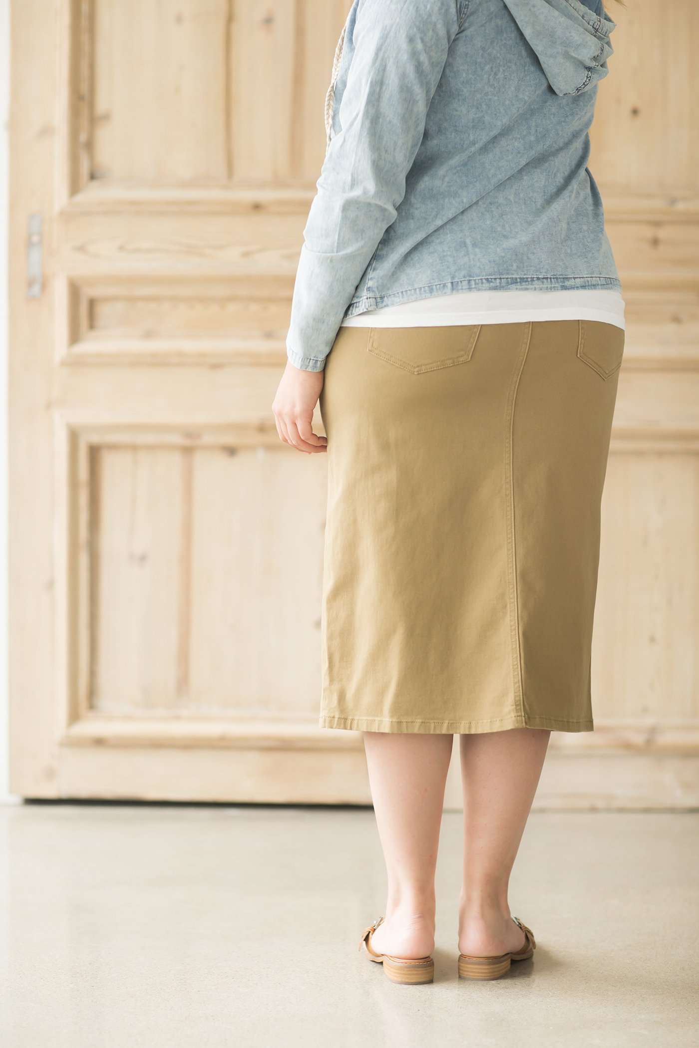 khaki midi skirt