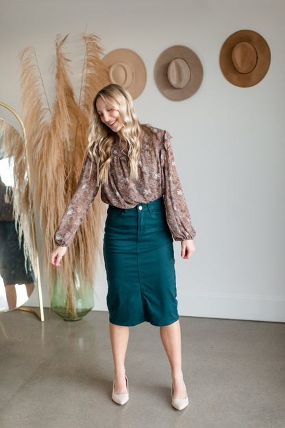Remi Mallard Green Denim Midi Skirt - FINAL SALE Skirts Inherit