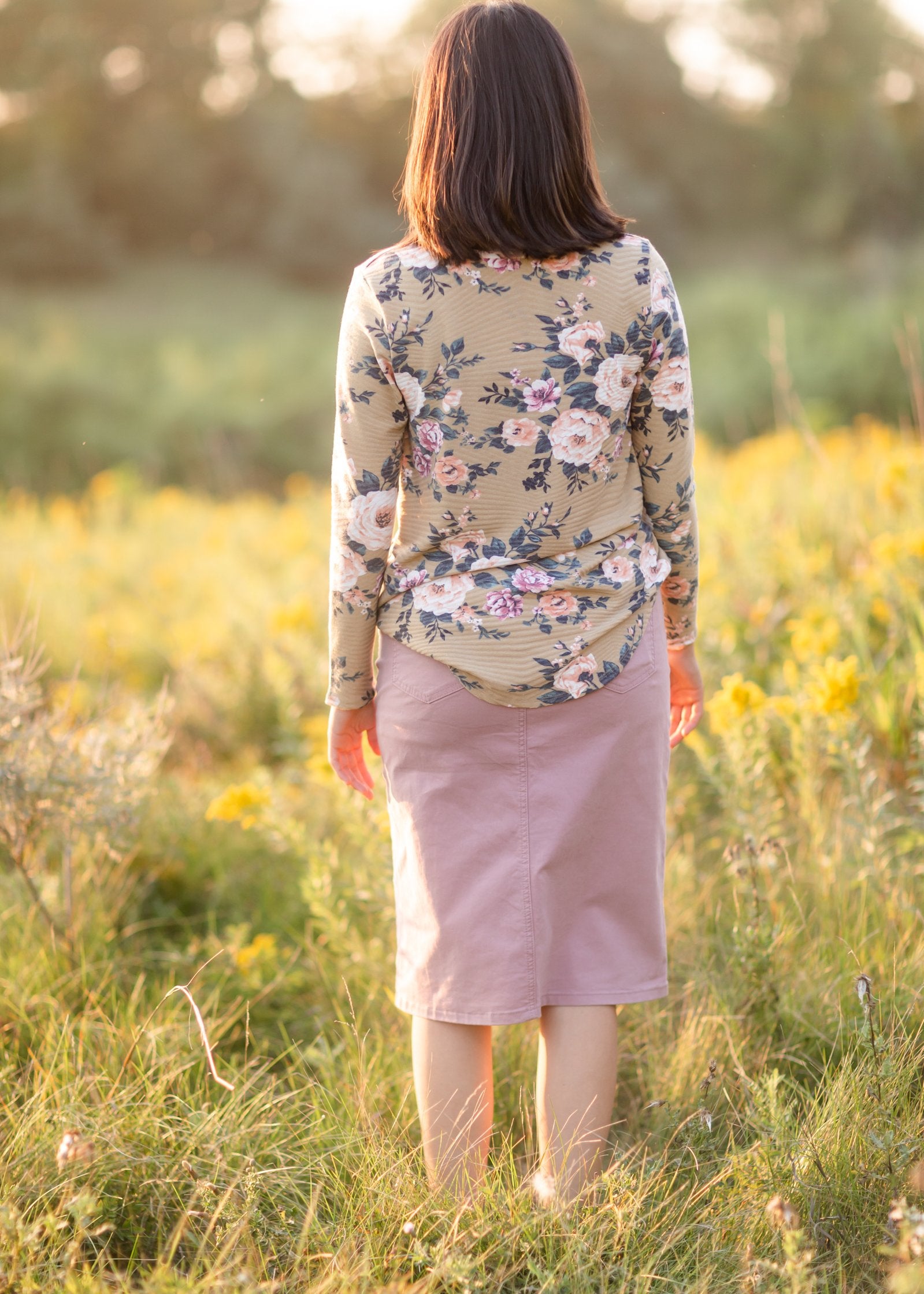 Remi Mauve Denim Midi Skirt Skirts Inherit