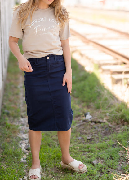 Remi Navy Denim Midi Skirt - FINAL SALE Skirts