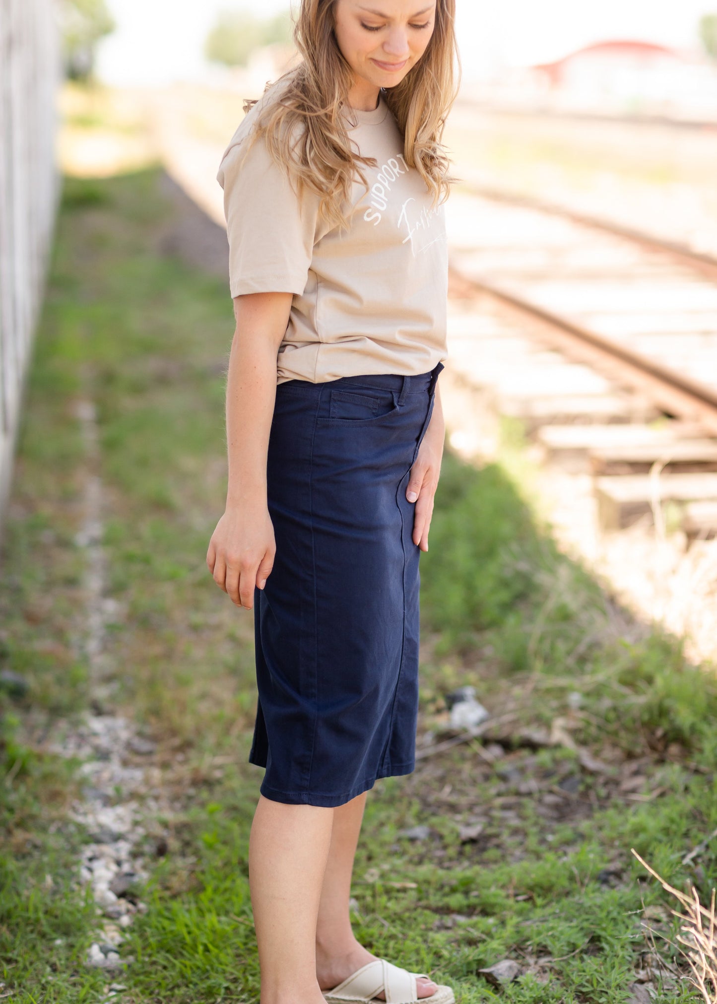 Remi Navy Denim Midi Skirt - FINAL SALE Skirts