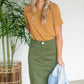 Remi Olive Green Denim Midi Skirt Skirts Inherit