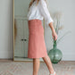 Remi Pink Clay Denim Midi Skirt Sheer Dent Beauty