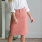Remi Pink Clay Denim Midi Skirt Sheer Dent Beauty