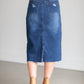 An Inherit Exclusive, the Remi Raw Hem Dark Denim Midi Skirt is cut with a modest and classic straight fit. This dark denim skirt has a raw bottom hem and will be a go-to time and time again for any occasion! The slight distressing at the hip adds fun style to your closet without any thought at being dressy or casual as it is definitely both! This skirt has awesome stretch for total comfort and no back slit while still allowing for unconstrained walking.