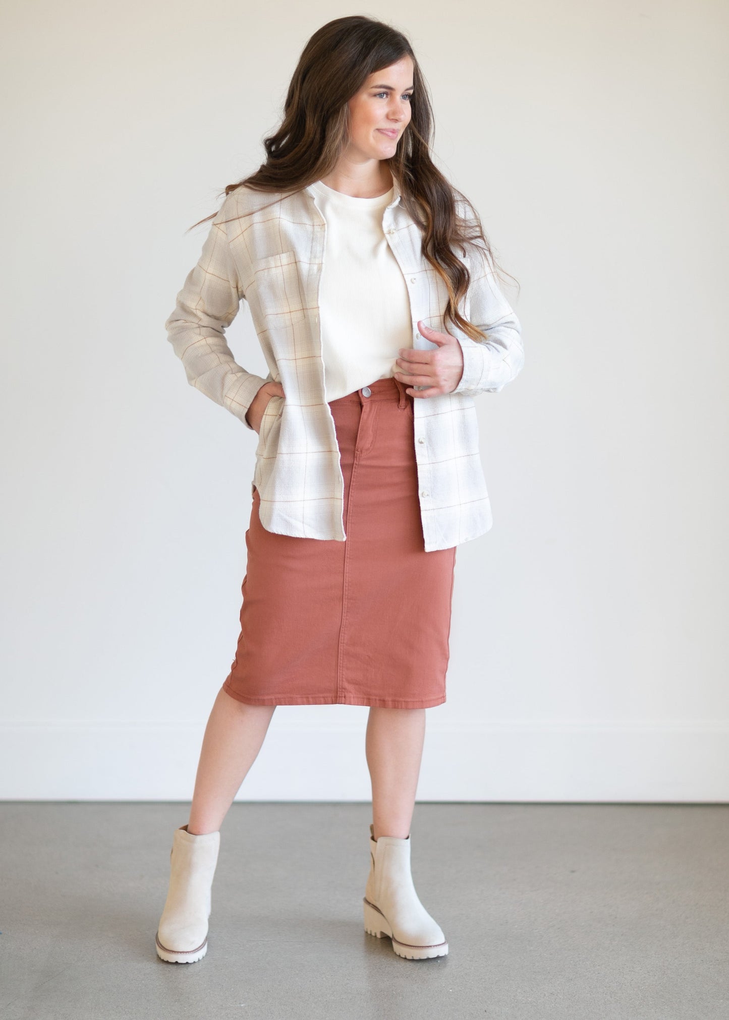 Remi Rusty Brick Denim Midi Skirt - FINAL SALE Skirts