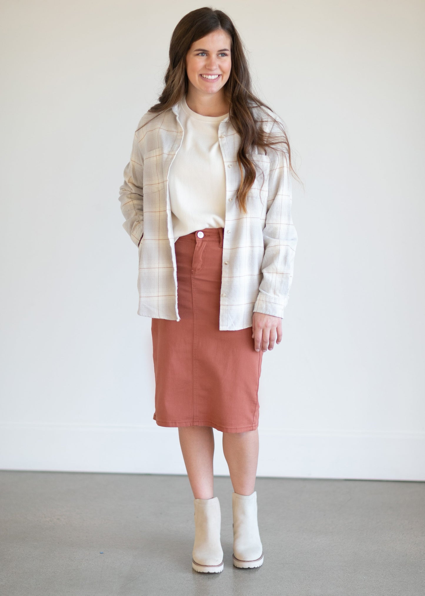 Remi Rusty Brick Denim Midi Skirt - FINAL SALE Skirts