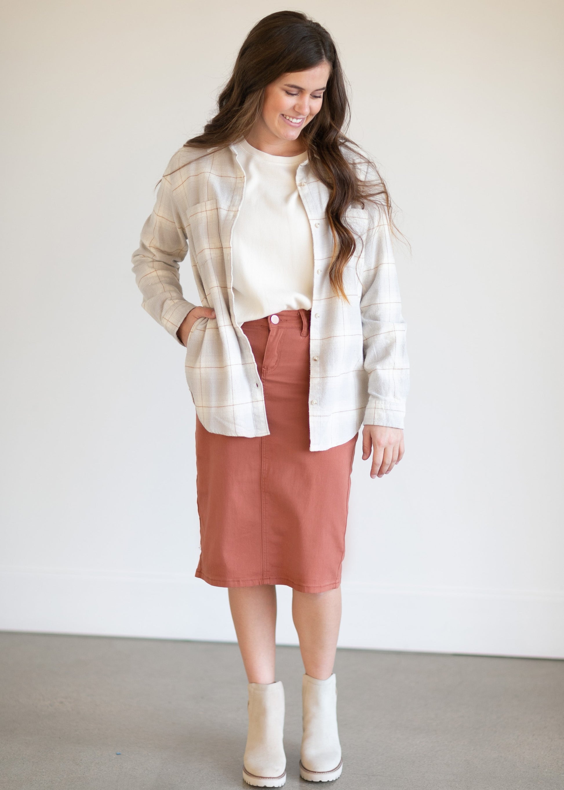 Remi Rusty Brick Denim Midi Skirt - FINAL SALE Skirts