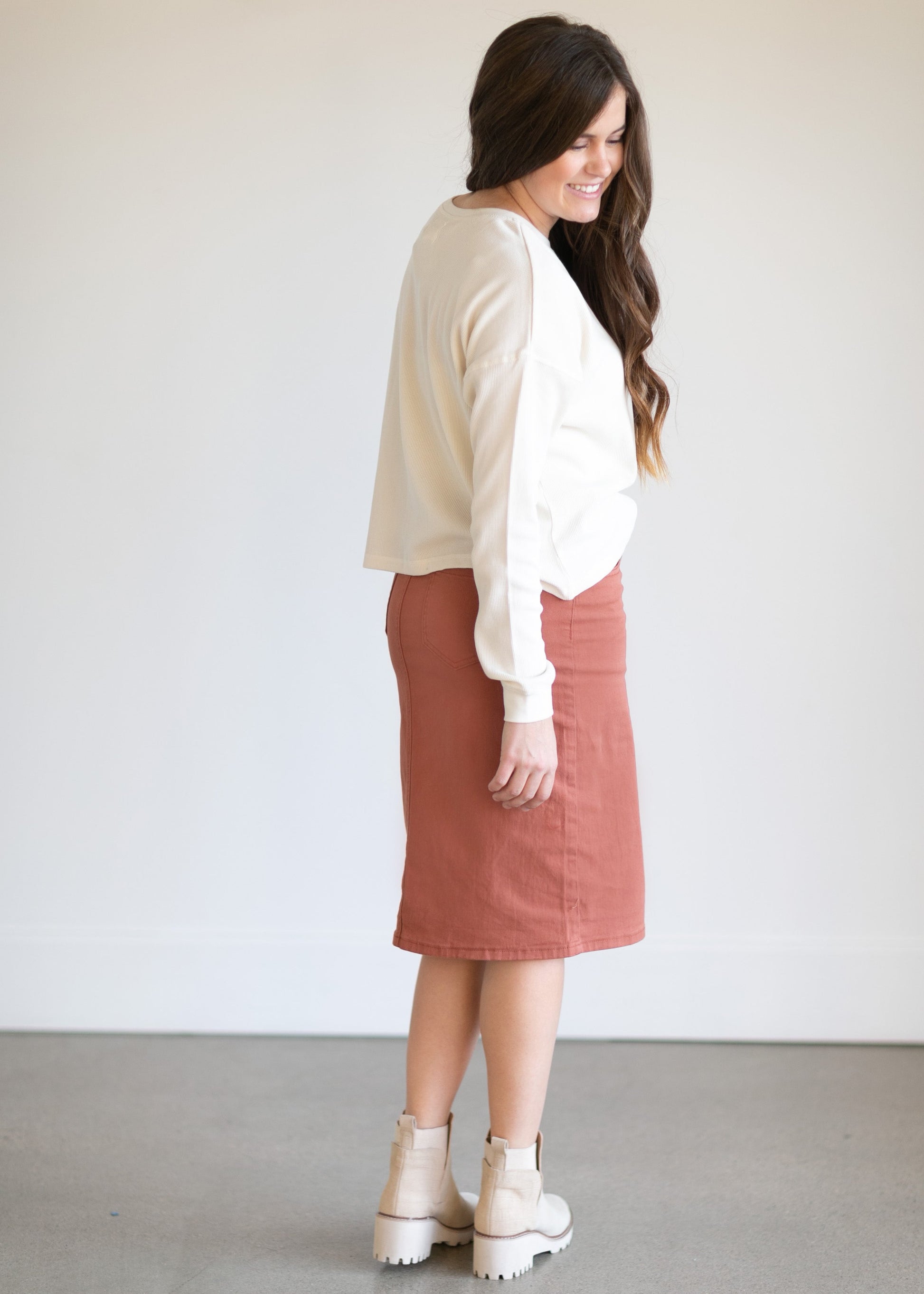 Remi Rusty Brick Denim Midi Skirt - FINAL SALE Skirts