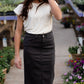 Remi Smokey Charcoal Denim Midi Skirt Sheer Dent Beauty