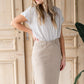 Remi Tawny Taupe Denim Midi Skirt Sheer Dent Beauty