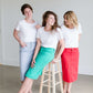 modest women's tiffany blue remi light denim colored skirt