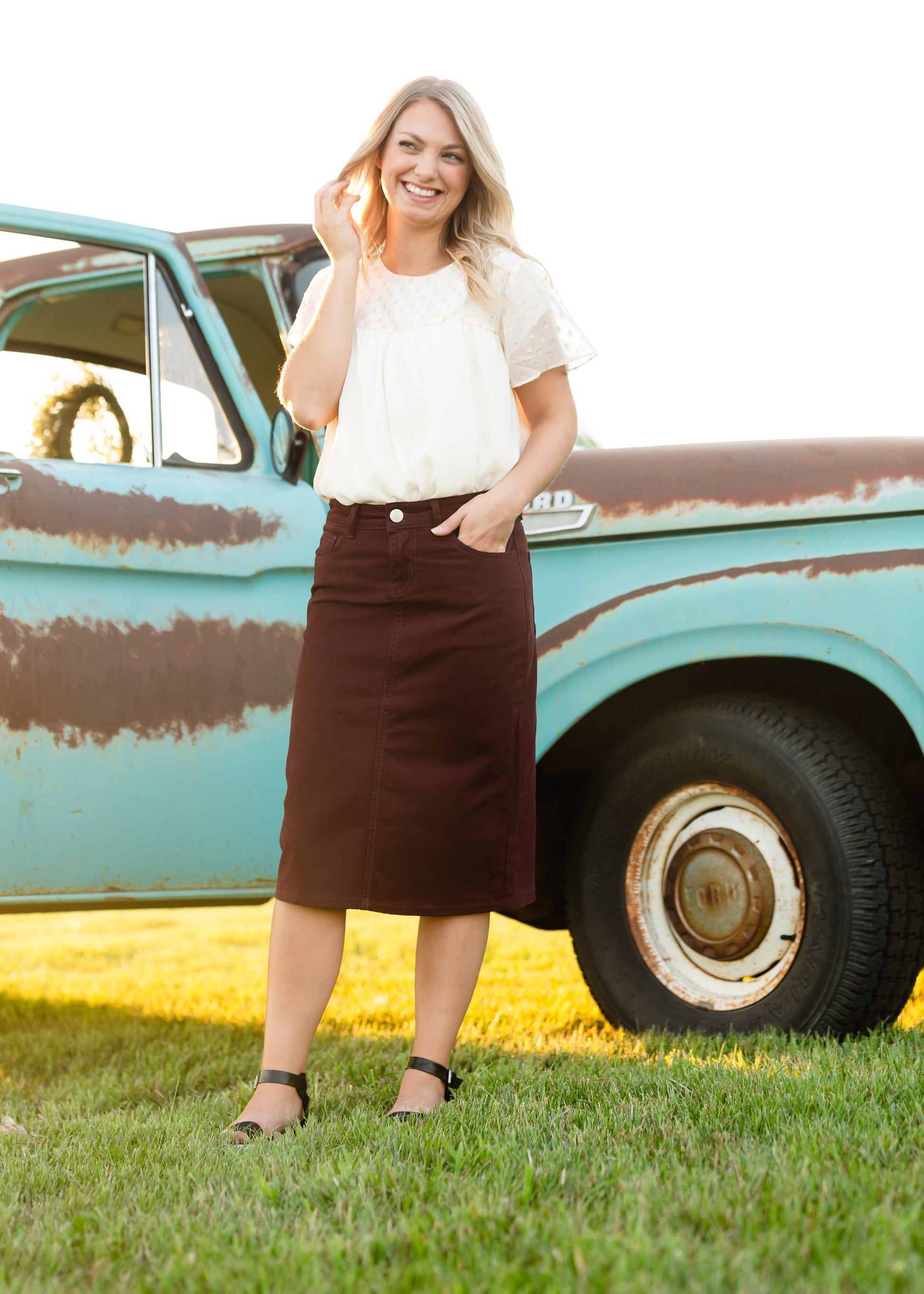 Remi Wine Midi Skirt - FINAL SALE Skirts 29 Inches / 2