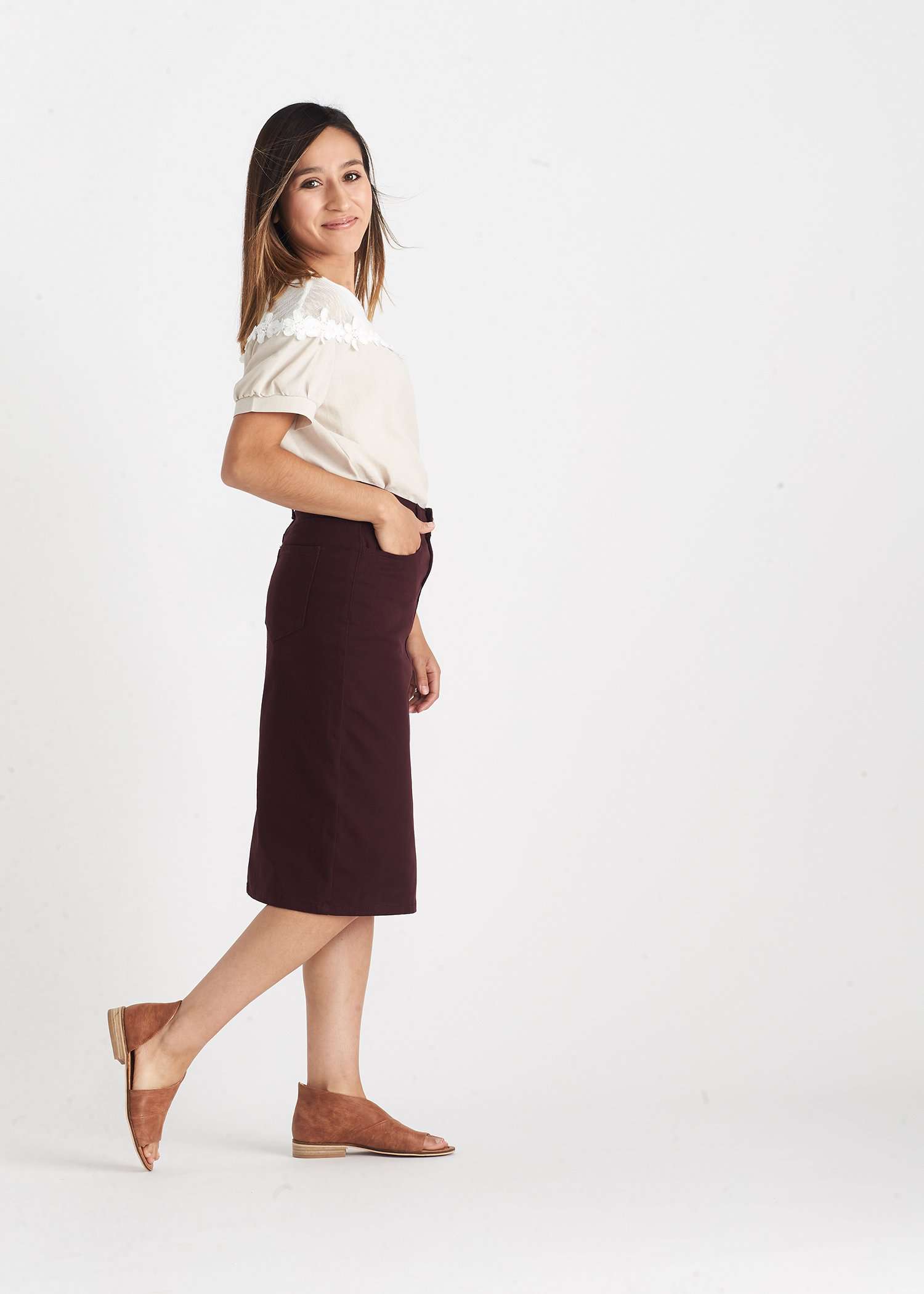 Remi Wine Midi Skirt - FINAL SALE Skirts 29 Inches / 2