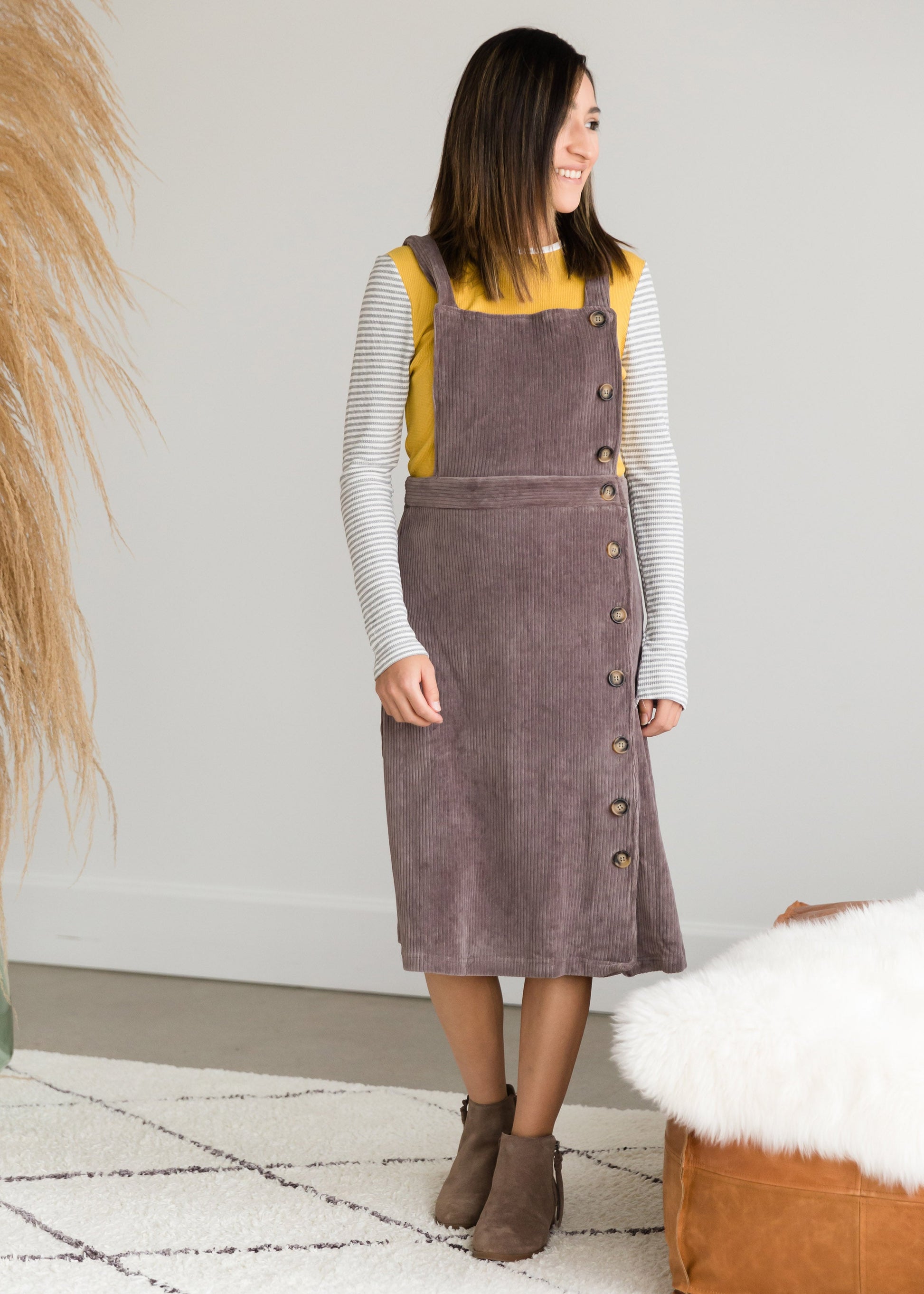 Retro Corduroy Midi Jumper Dress - FINAL SALE Dresses