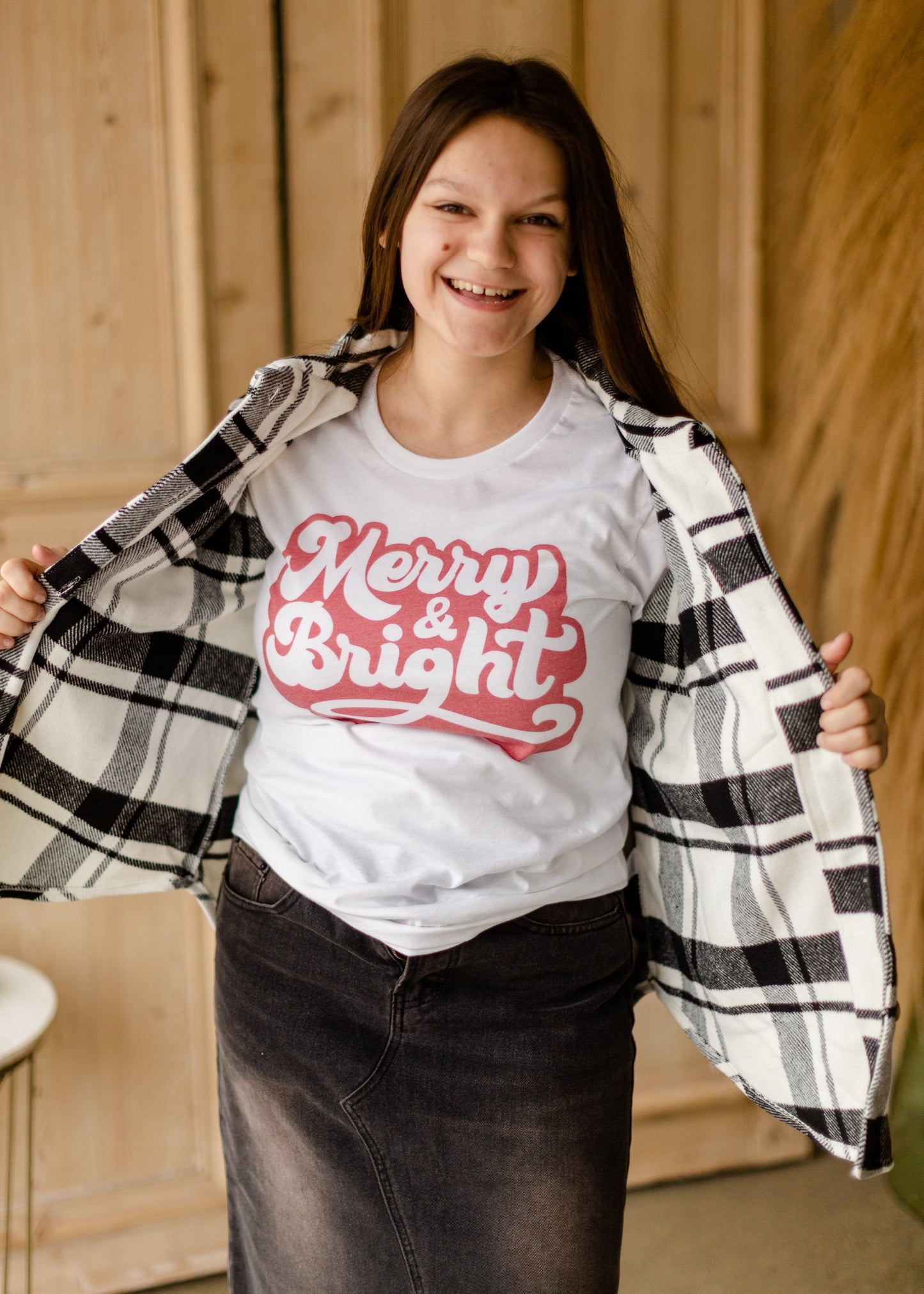 Retro Merry + Bright Graphic Tee Tops Amy Anne Apparel Inc