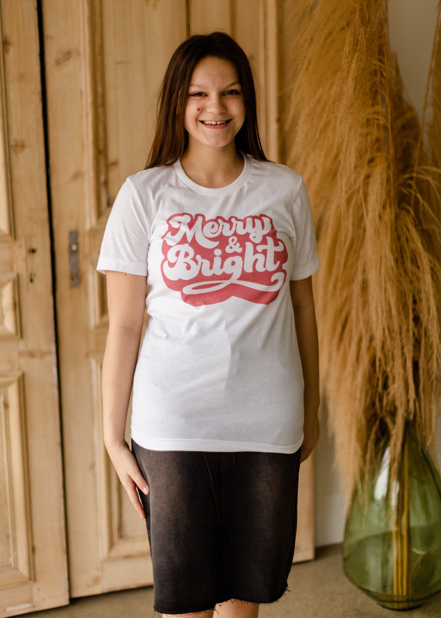 Retro Merry + Bright Graphic Tee Tops Amy Anne Apparel Inc
