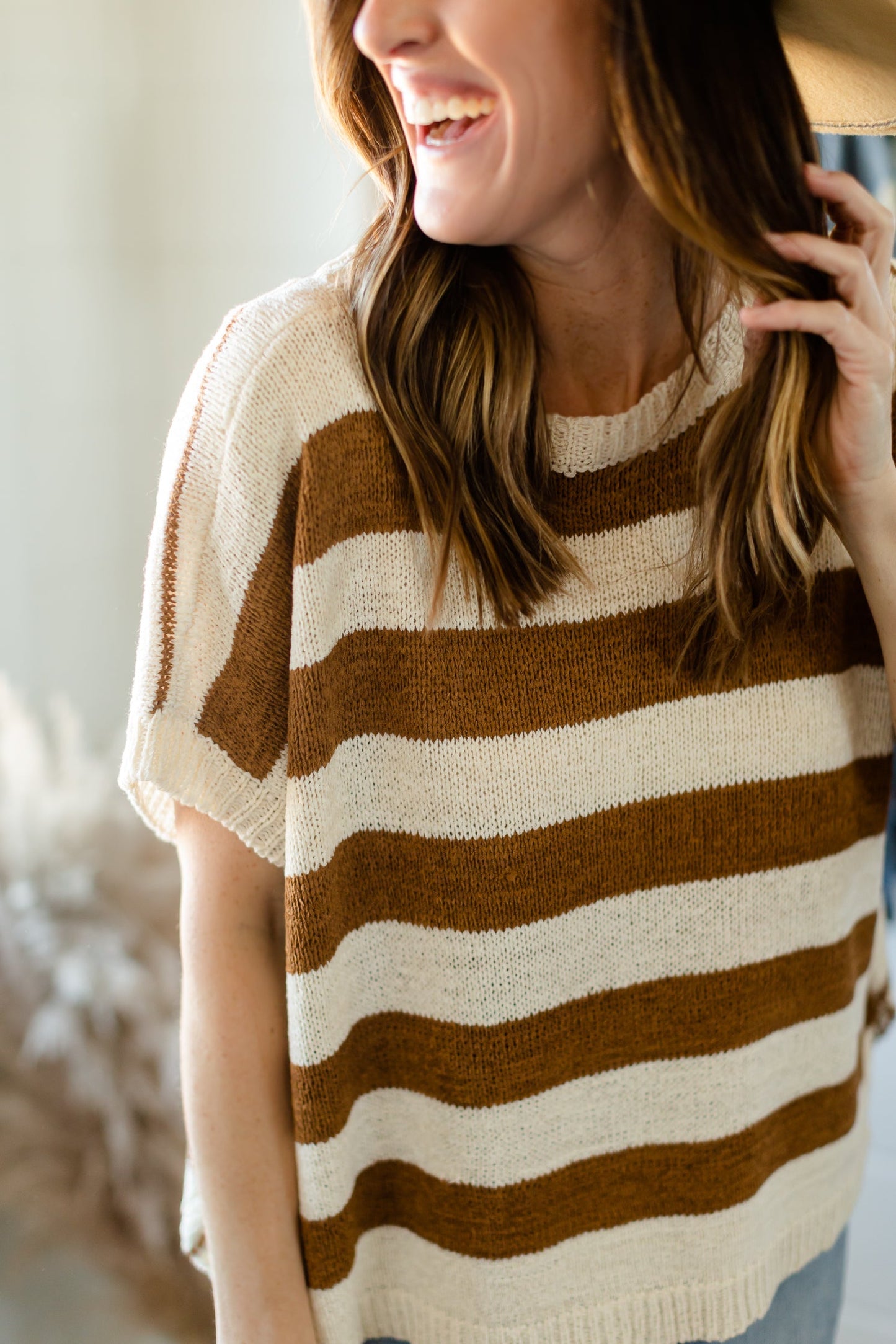 Reversible Striped Taupe Sweater - FINAL SALE Tops